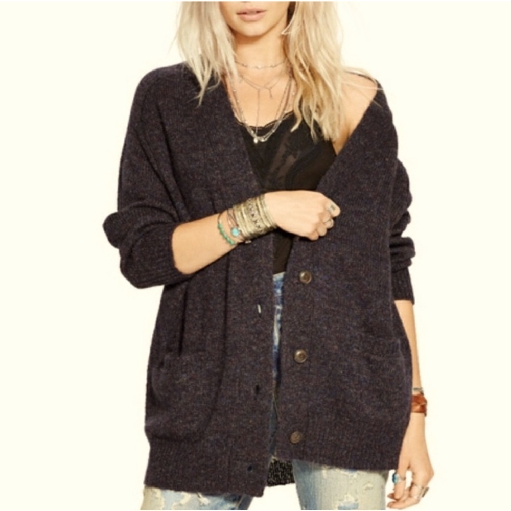 Ralph Lauren Denim & Supply Wool Mohair Italian Yarn Brown Sweater Cardigan